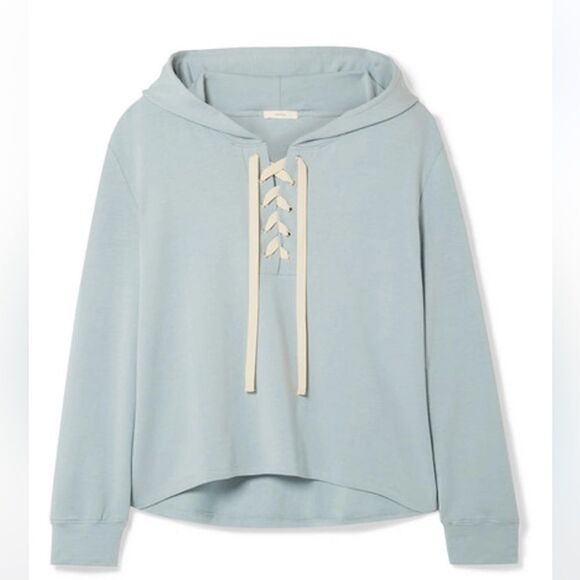 Eberjey Mason Lace-Up Mason Stretch Pima Cotton Modal Sky Blue Hoodie Size Large - Picture 3 of 16